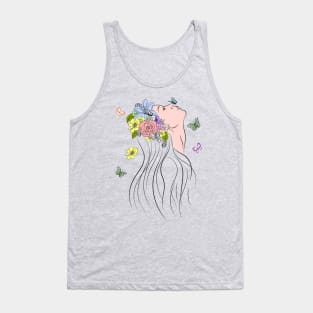 Woman with Spring Flowers and Butterflies Tank Top